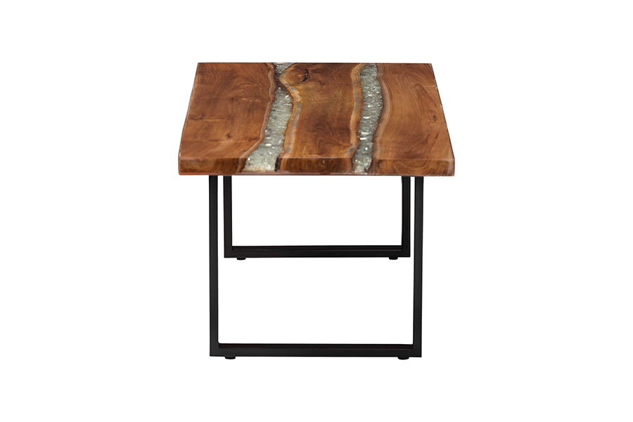 Bali & Pari Apio Live Edge Teak Epoxy Resin Rectangular Coffee Table – Modern Rustic Centerpiece with Black Metal Base FredCo