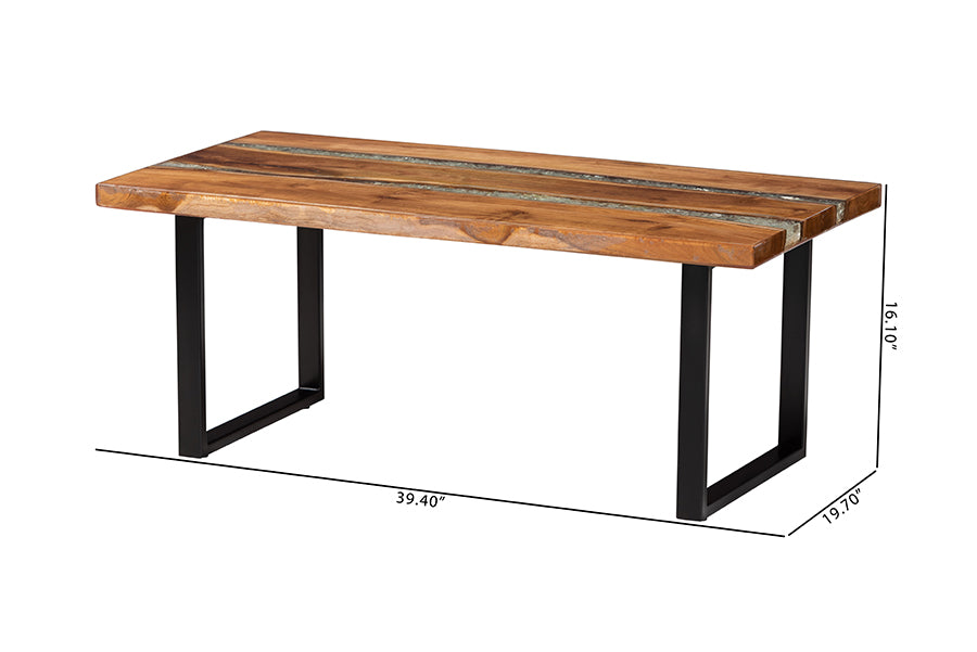 Bali & Pari Apio Live Edge Teak Epoxy Resin Rectangular Coffee Table – Modern Rustic Centerpiece with Black Metal Base FredCo