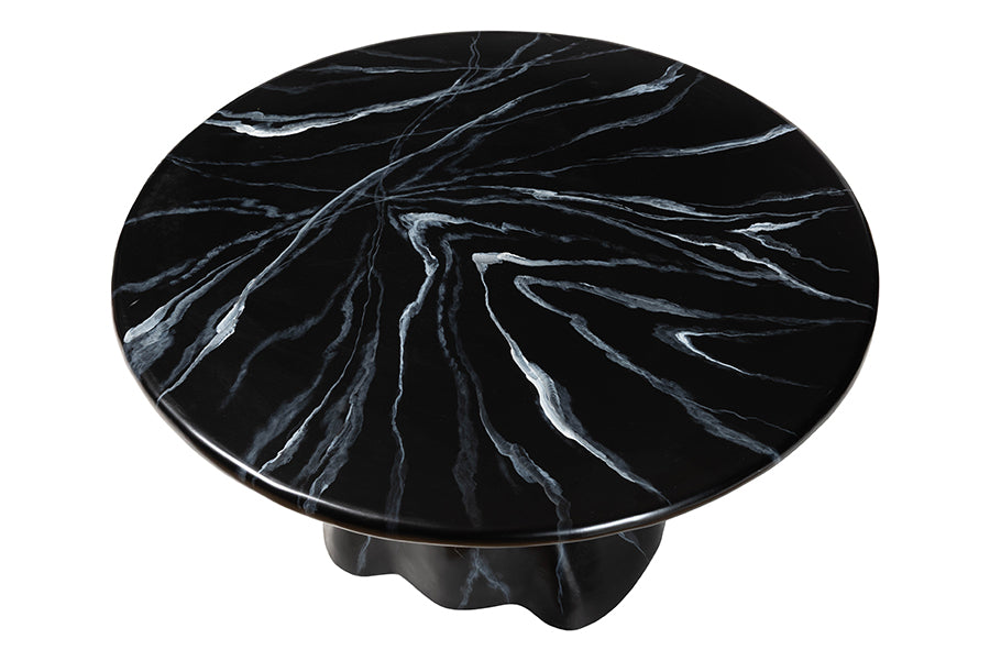Bali & Pari Aponi Black Marbled Resin Round Coffee Table – Sculptural Modern Pedestal Base Accent Table FredCo