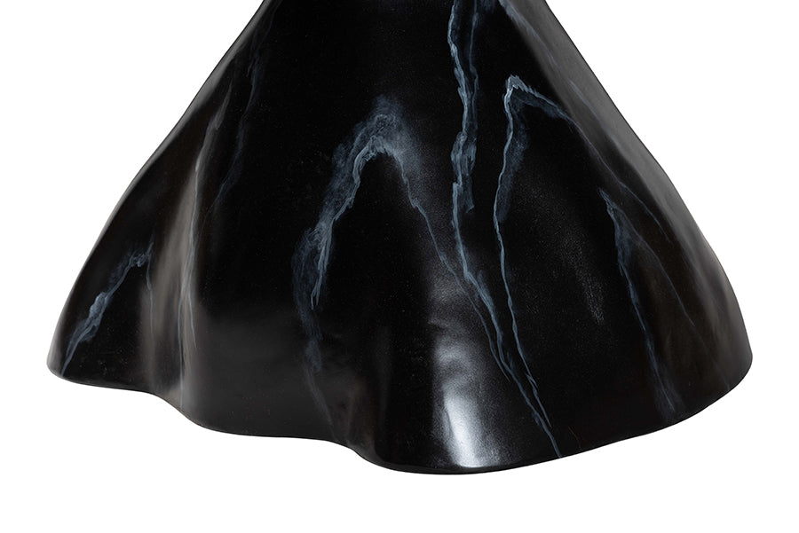 Bali & Pari Aponi Black Marbled Resin Round Coffee Table – Sculptural Modern Pedestal Base Accent Table FredCo