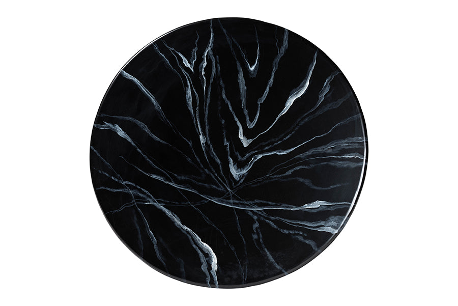 Bali & Pari Aponi Black Marbled Resin Round Coffee Table – Sculptural Modern Pedestal Base Accent Table FredCo