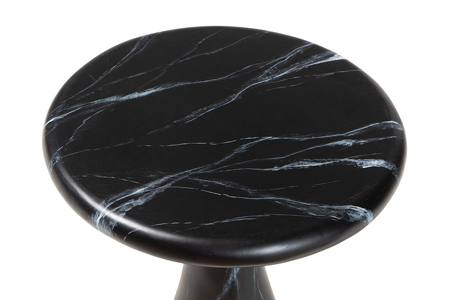 Bali & Pari Aponi Black Marbled Resin Round End Table – Sculptural Modern Pedestal Side Table FredCo