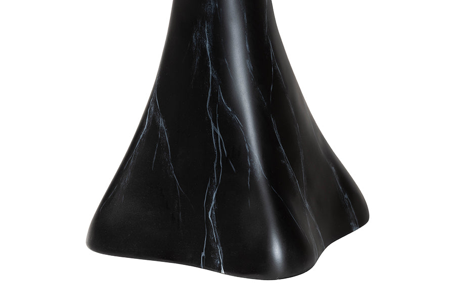 Bali & Pari Aponi Black Marbled Resin Round End Table – Sculptural Modern Pedestal Side Table FredCo