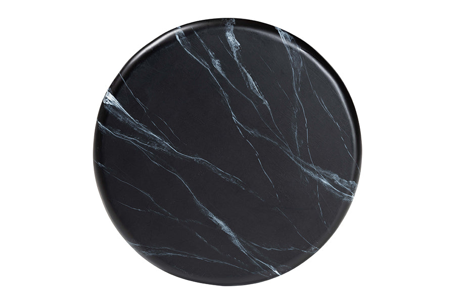 Bali & Pari Aponi Black Marbled Resin Round End Table – Sculptural Modern Pedestal Side Table FredCo