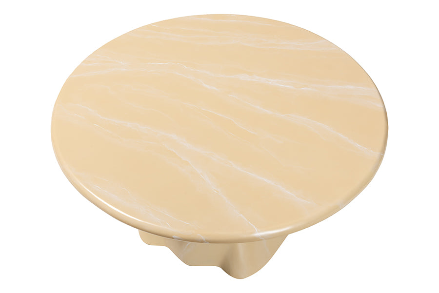 Bali & Pari Aponi Cream Marbled Resin Round Coffee Table – Sculptural Modern Pedestal Base Accent Table FredCo