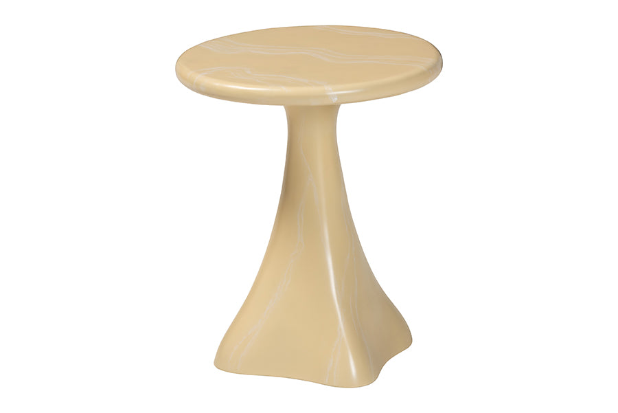 Bali & Pari Aponi Cream Marbled Resin Round End Table – Sculptural Modern Pedestal Side Table FredCo