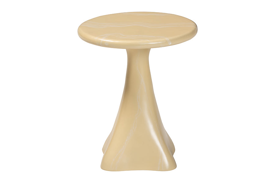 Bali & Pari Aponi Cream Marbled Resin Round End Table – Sculptural Modern Pedestal Side Table FredCo