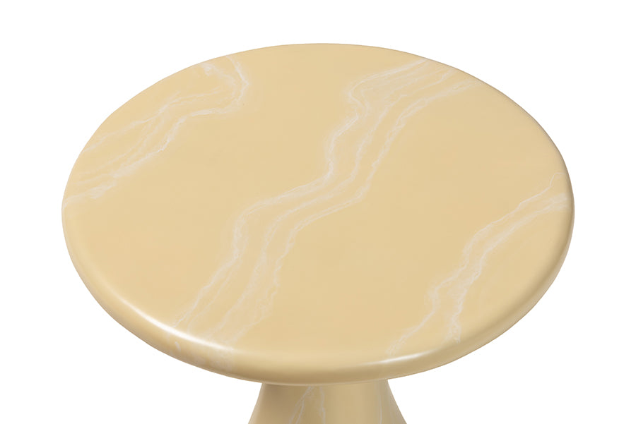 Bali & Pari Aponi Cream Marbled Resin Round End Table – Sculptural Modern Pedestal Side Table FredCo