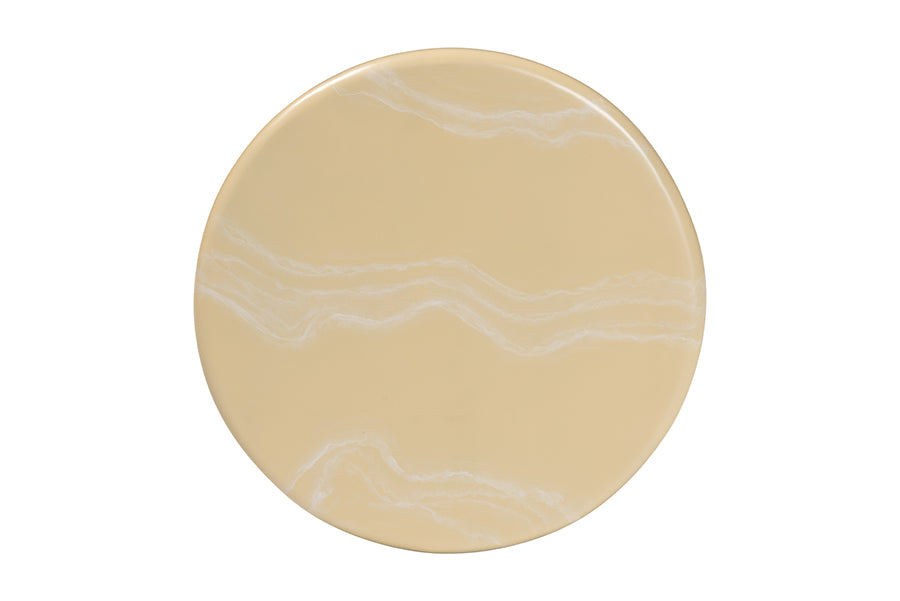 Bali & Pari Aponi Cream Marbled Resin Round End Table – Sculptural Modern Pedestal Side Table FredCo