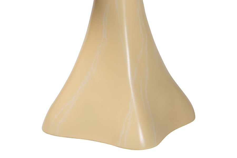Bali & Pari Aponi Cream Marbled Resin Round End Table – Sculptural Modern Pedestal Side Table FredCo