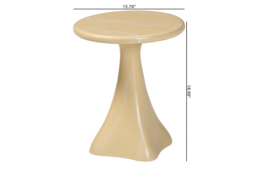 Bali & Pari Aponi Cream Marbled Resin Round End Table – Sculptural Modern Pedestal Side Table FredCo