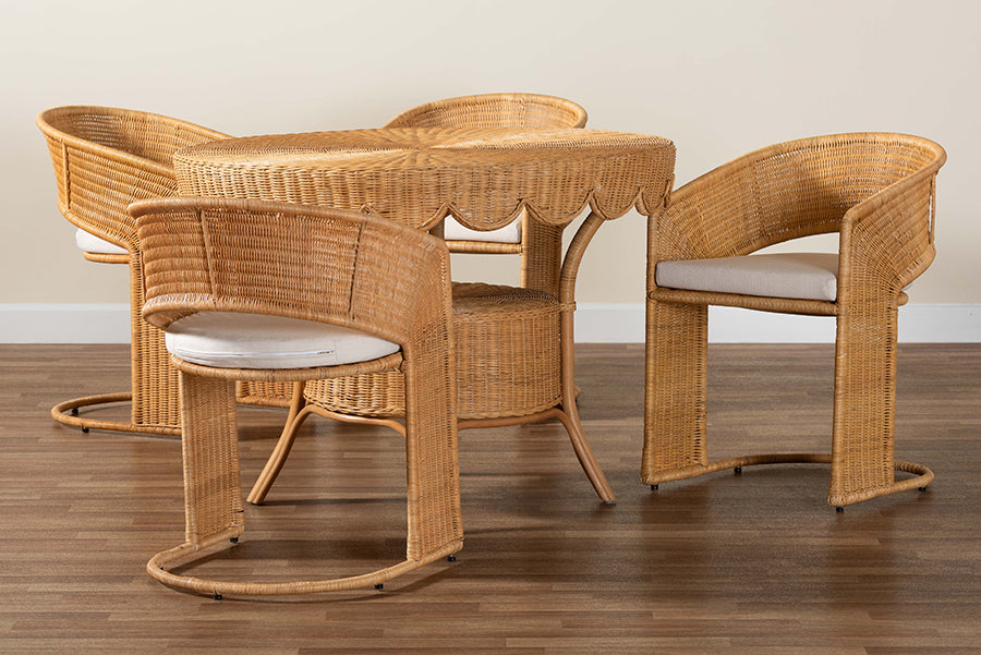 bali & pari Arisu Bohemian Light Honey Rattan 5-Piece Dining Set FredCo