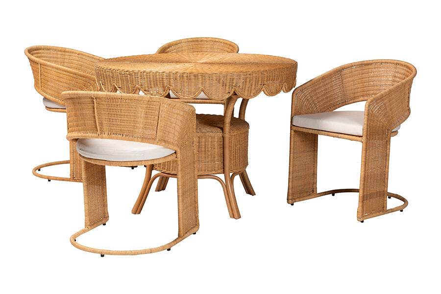 bali & pari Arisu Bohemian Light Honey Rattan 5-Piece Dining Set FredCo