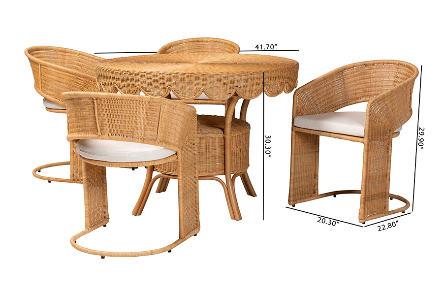 bali & pari Arisu Bohemian Light Honey Rattan 5-Piece Dining Set FredCo