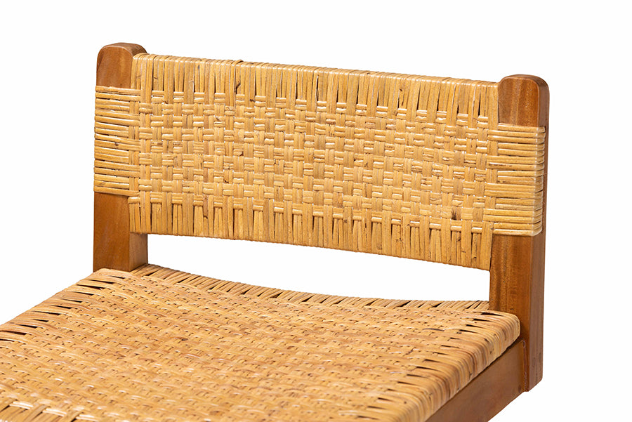 bali & pari Asgart Bohemian Natural Rattan and Mahogany Wood Bar Stool FredCo