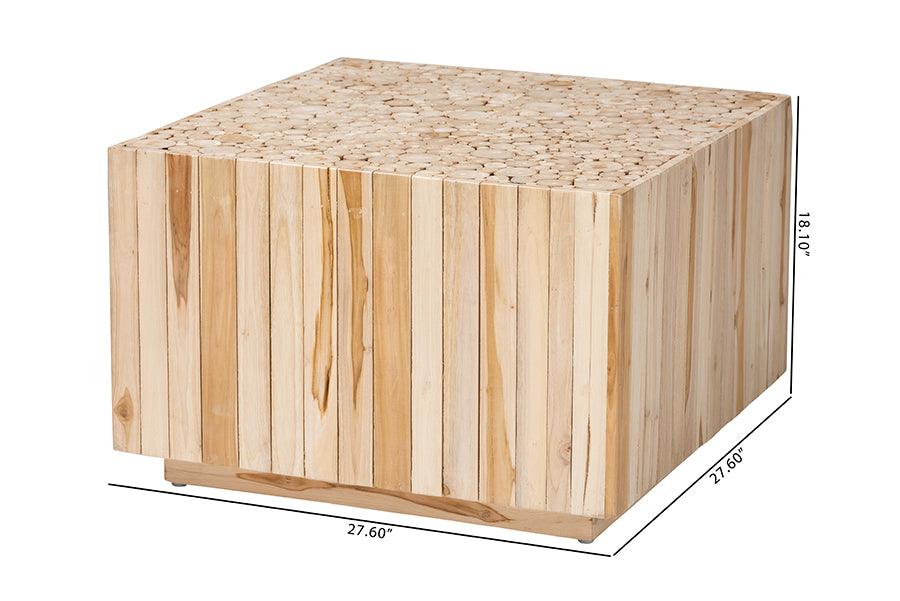 bali & pari Augusta Bohemian Natural Teak Wood Coffee Table with Unique Repurposed Wood Logs FredCo