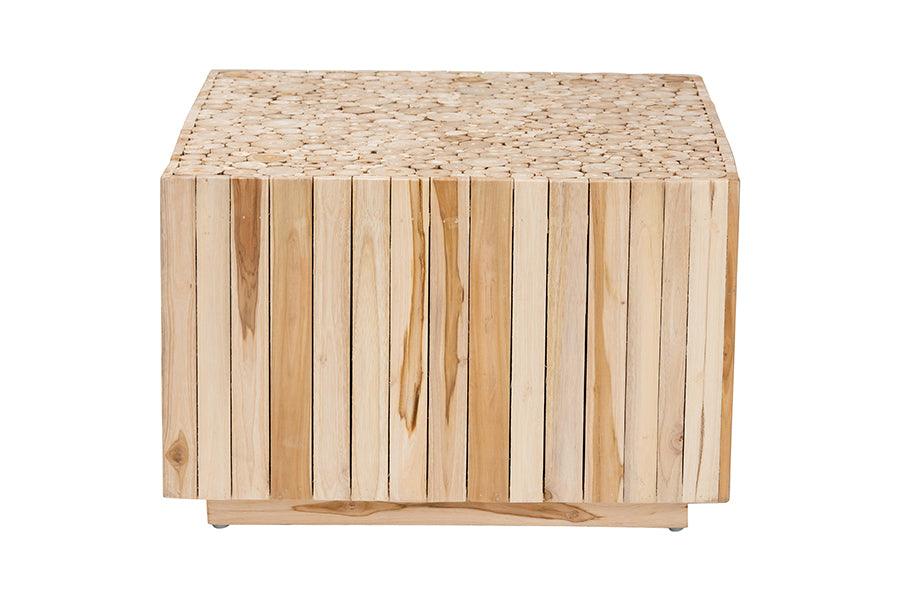 bali & pari Augusta Bohemian Natural Teak Wood Coffee Table with Unique Repurposed Wood Logs FredCo