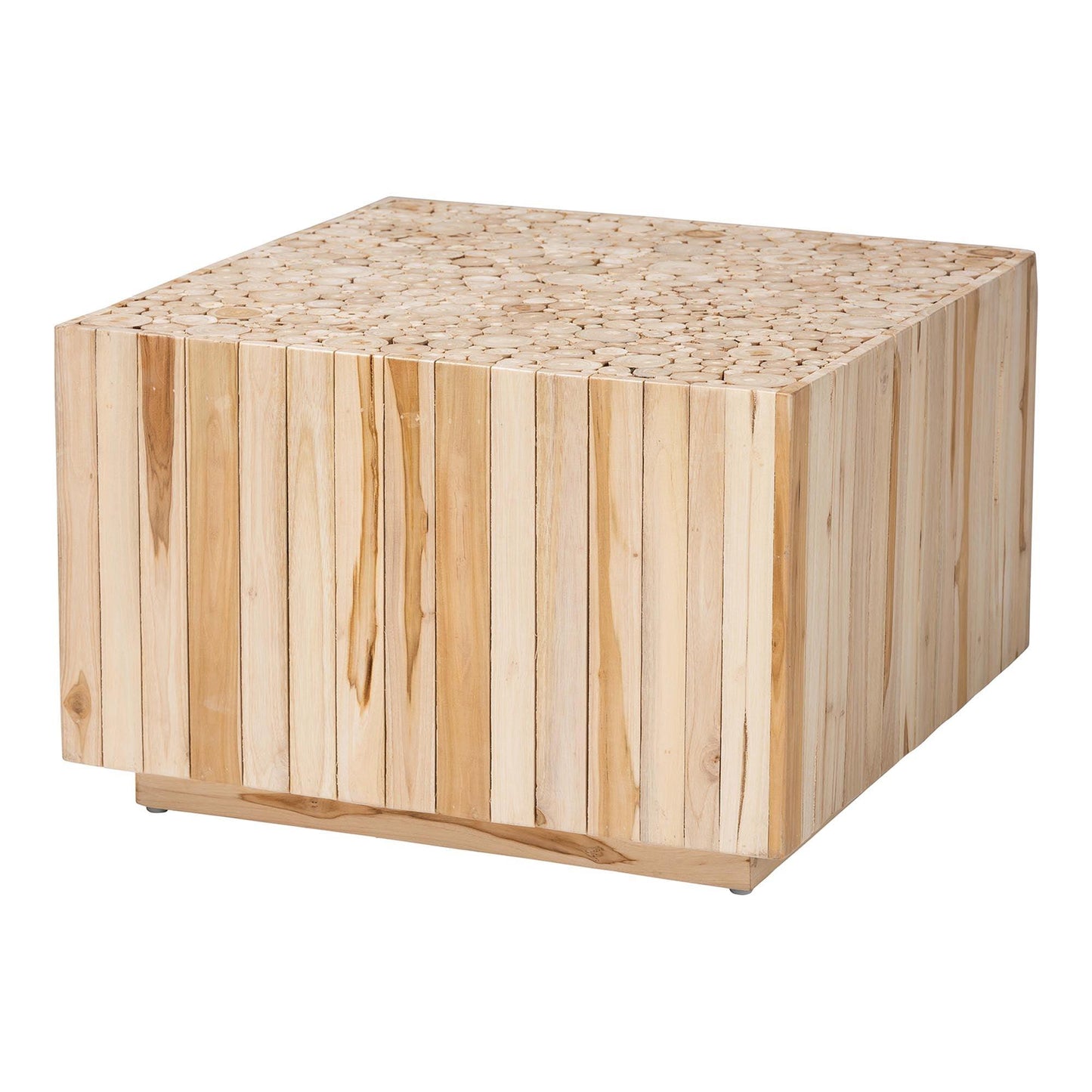 bali & pari Augusta Bohemian Natural Teak Wood Coffee Table with Unique Repurposed Wood Logs FredCo