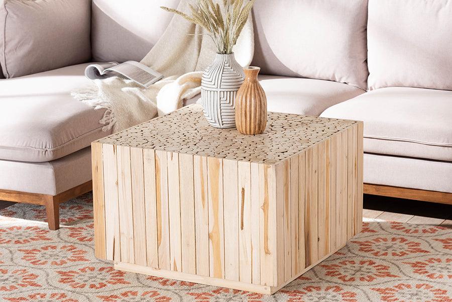 bali & pari Augusta Bohemian Natural Teak Wood Coffee Table with Unique Repurposed Wood Logs FredCo