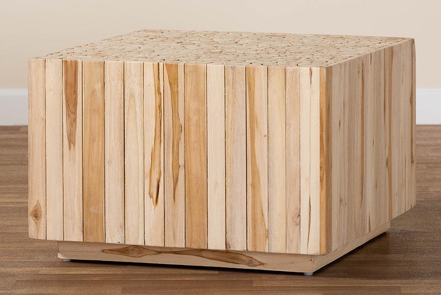bali & pari Augusta Bohemian Natural Teak Wood Coffee Table with Unique Repurposed Wood Logs FredCo