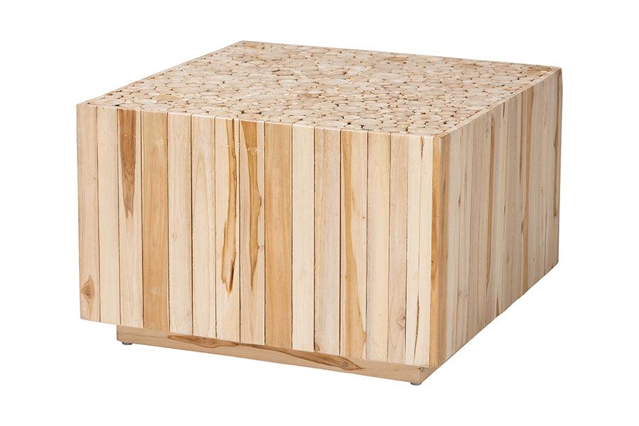 bali & pari Augusta Bohemian Natural Teak Wood Coffee Table with Unique Repurposed Wood Logs FredCo
