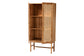 Natural wood cabinet with cane panel door and shelves, ideal for home storage furniture
