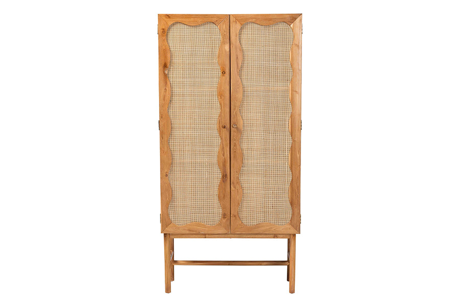 Natural wood cabinet with woven rattan doors, modern home furniture from FredCo International