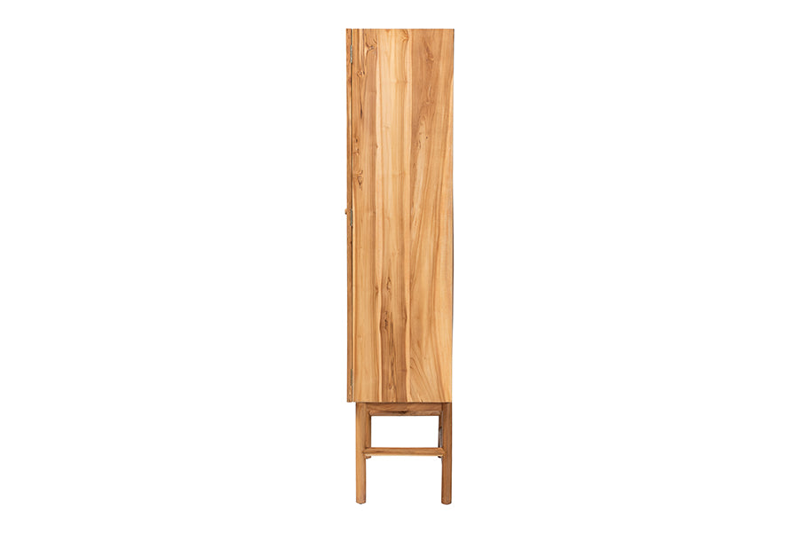 Slim tall wooden cabinet with natural finish, modern furniture from FredCo International