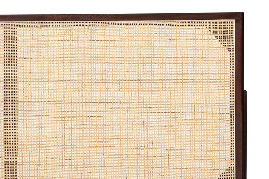 bali & pari Aurelia Modern Bohemian Dark Brown Finished Bayur Wood and Natural Rattan Queen Size Headboard FredCo