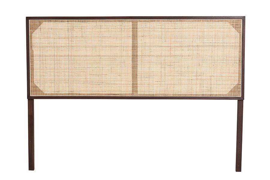 bali & pari Aurelia Modern Bohemian Dark Brown Finished Bayur Wood and Natural Rattan Queen Size Headboard FredCo