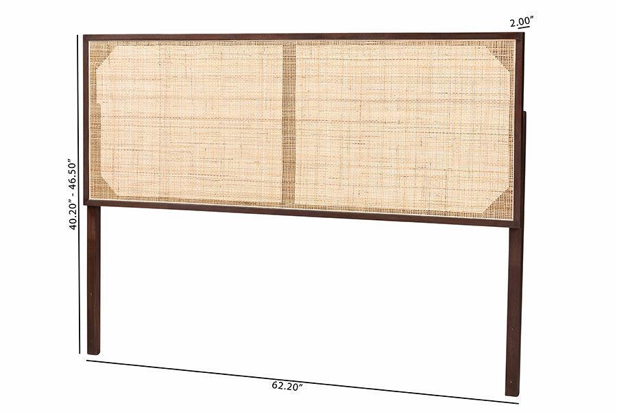 bali & pari Aurelia Modern Bohemian Dark Brown Finished Bayur Wood and Natural Rattan Queen Size Headboard FredCo