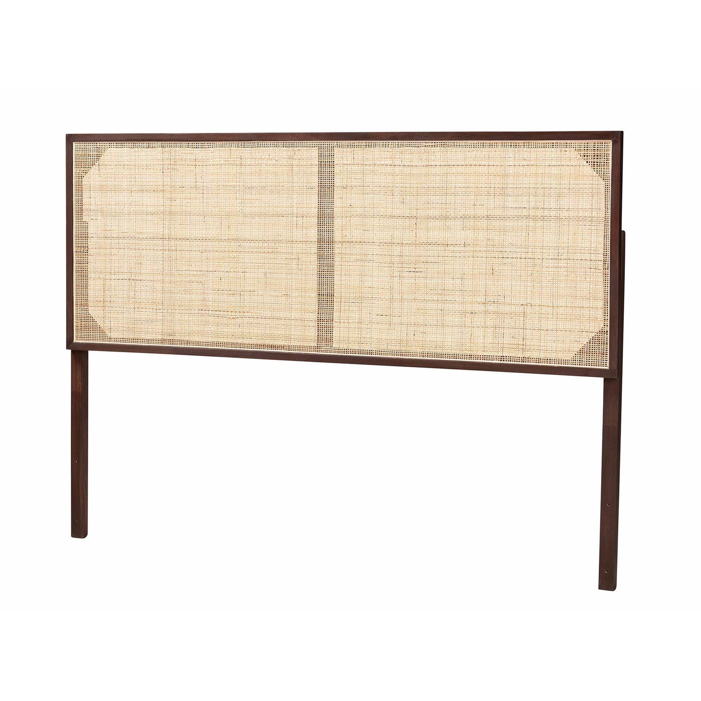 bali & pari Aurelia Modern Bohemian Dark Brown Finished Bayur Wood and Natural Rattan Queen Size Headboard FredCo