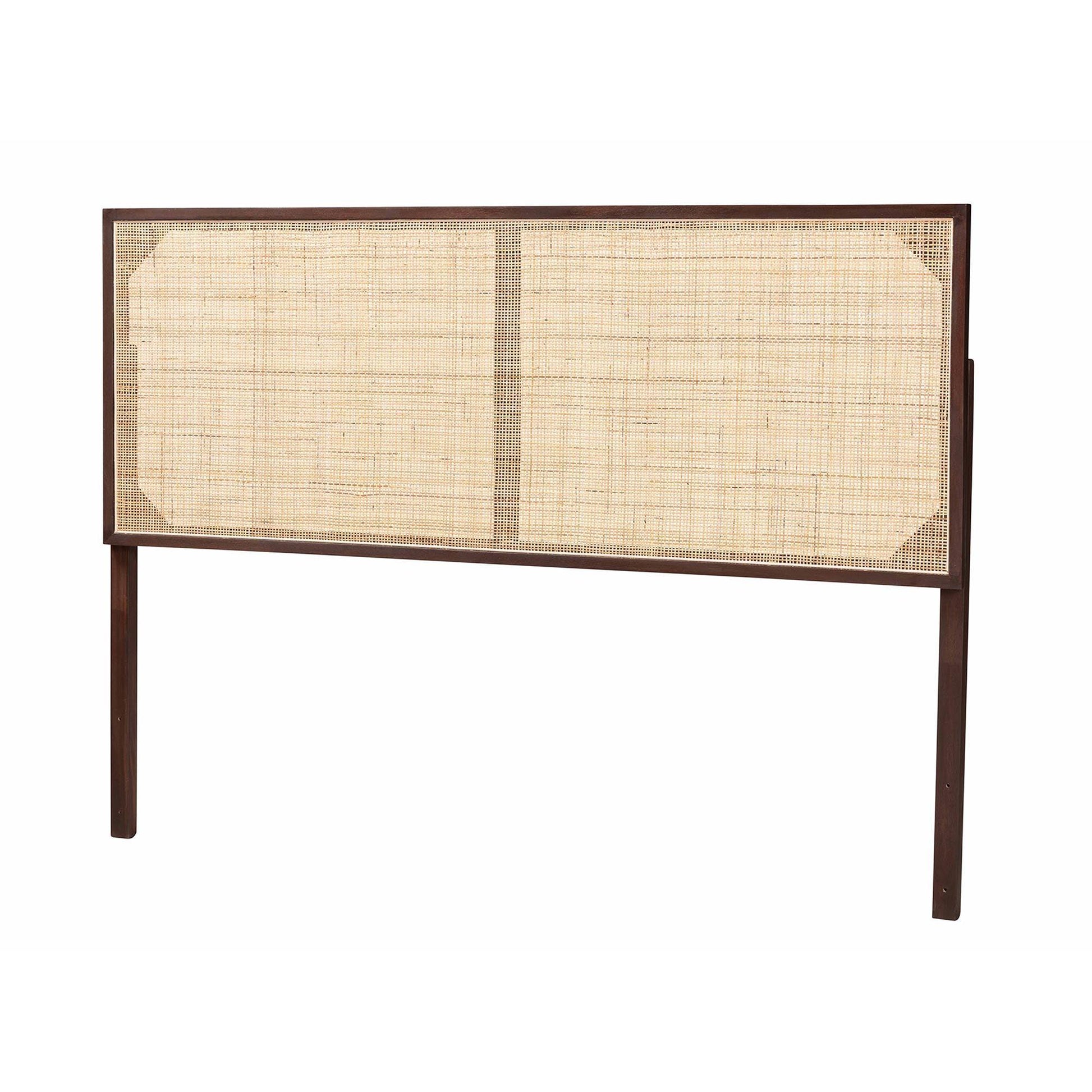 bali & pari Aurelia Modern Bohemian Dark Brown Finished Bayur Wood and Natural Rattan Queen Size Headboard FredCo