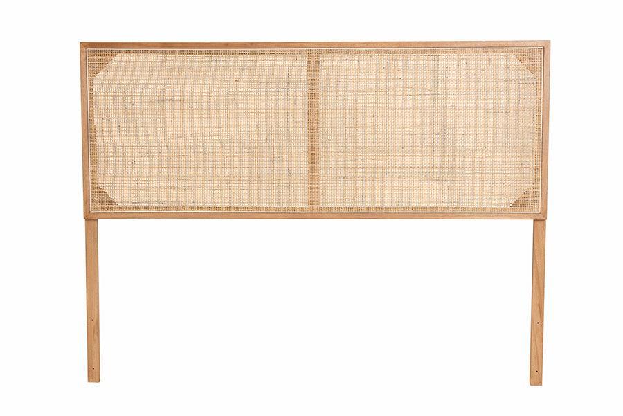 bali & pari Aurelia Modern Bohemian Natural Brown Finished Bayur Wood and Rattan Queen Size Headboard FredCo