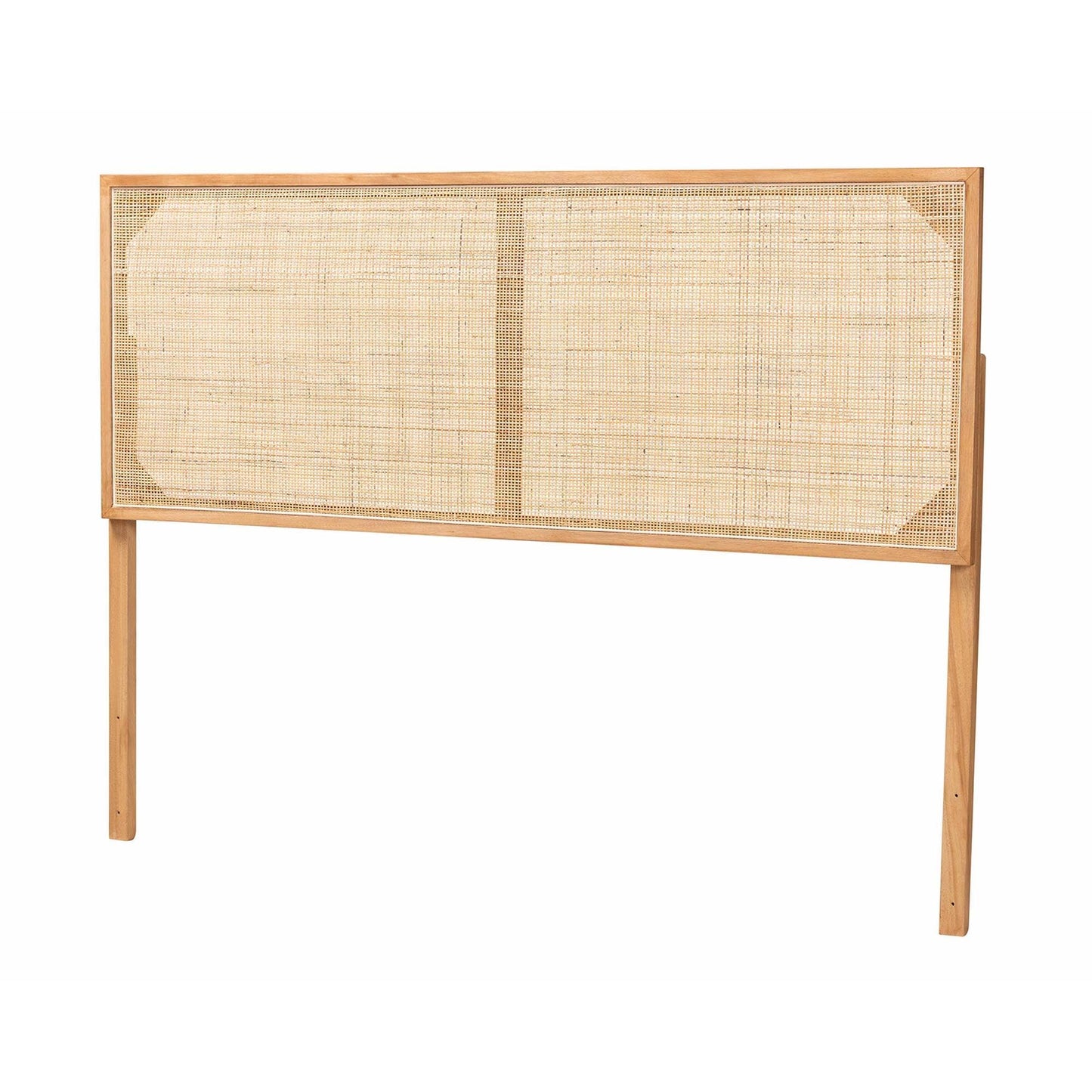 bali & pari Aurelia Modern Bohemian Natural Brown Finished Bayur Wood and Rattan Queen Size Headboard FredCo