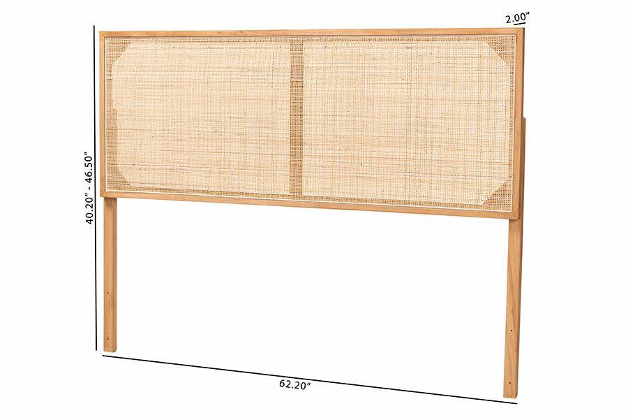 bali & pari Aurelia Modern Bohemian Natural Brown Finished Bayur Wood and Rattan Queen Size Headboard FredCo