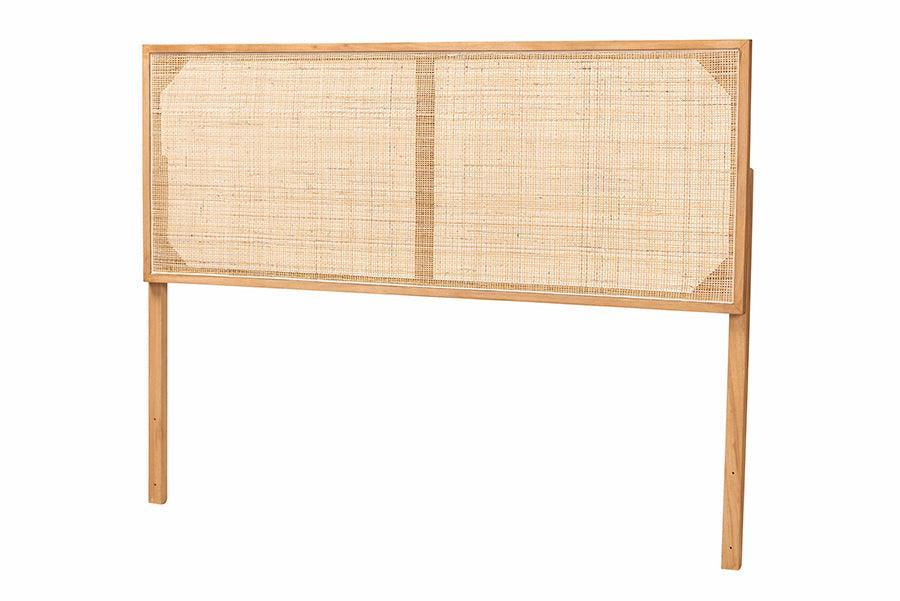 bali & pari Aurelia Modern Bohemian Natural Brown Finished Bayur Wood and Rattan Queen Size Headboard FredCo