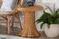 bali & pari Avalon Scallop Natural Rattan Pedestal Side Table - Round Handwoven Wicker Accent Table with Skirted Base, Boho Coastal Style Furniture for Living Room, Hallway or Sunroom FredCo