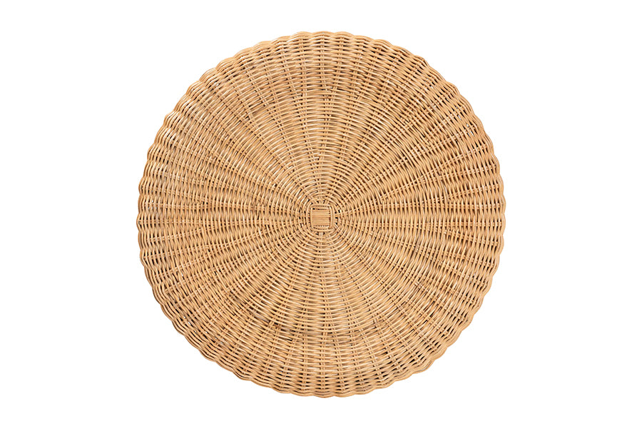bali & pari Avalon Scallop Natural Rattan Pedestal Side Table - Round Handwoven Wicker Accent Table with Skirted Base, Boho Coastal Style Furniture for Living Room, Hallway or Sunroom FredCo