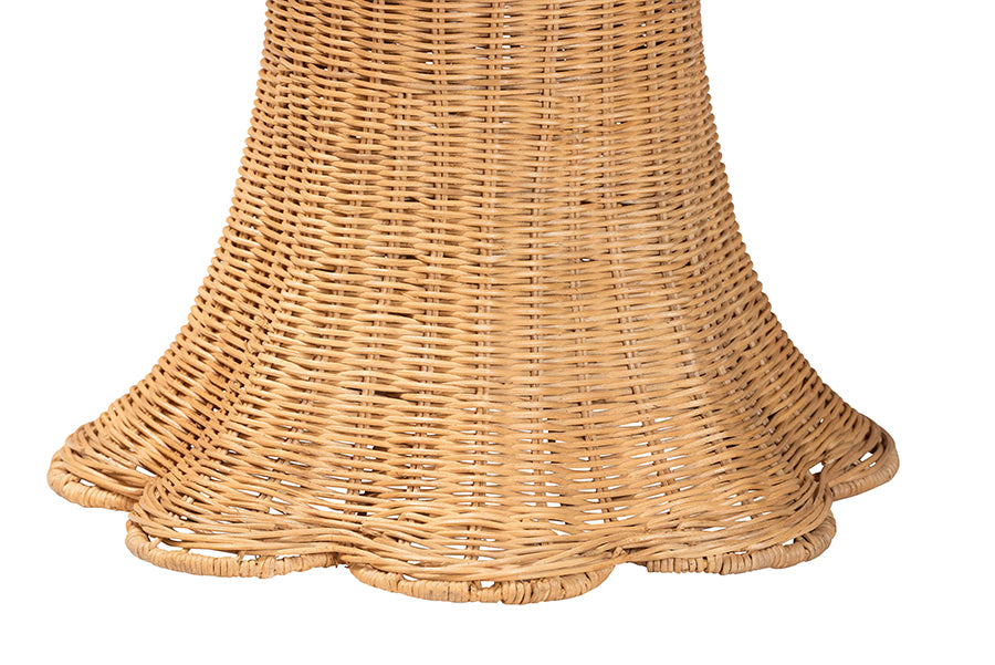 bali & pari Avalon Scallop Natural Rattan Pedestal Side Table - Round Handwoven Wicker Accent Table with Skirted Base, Boho Coastal Style Furniture for Living Room, Hallway or Sunroom FredCo
