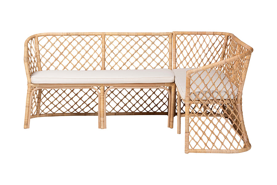 bali & pari Aysi Bohemian Light Honey Rattan 2-Piece Dining Nook Bench Set FredCo