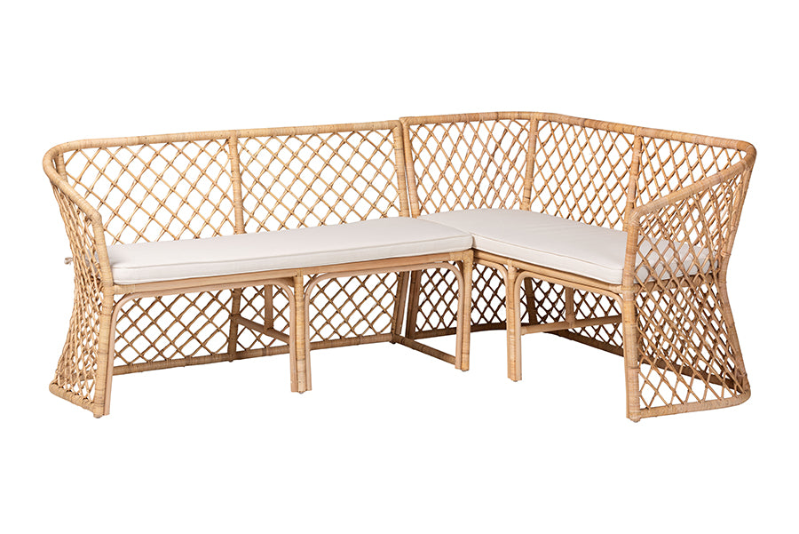 bali & pari Aysi Bohemian Light Honey Rattan 2-Piece Dining Nook Bench Set FredCo