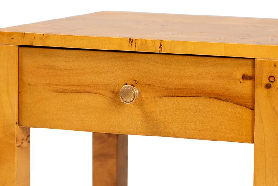 bali & pari Azmi Modern and Contemporary Natural Light Mappa Burl Wood 2-Drawer Nightstand FredCo