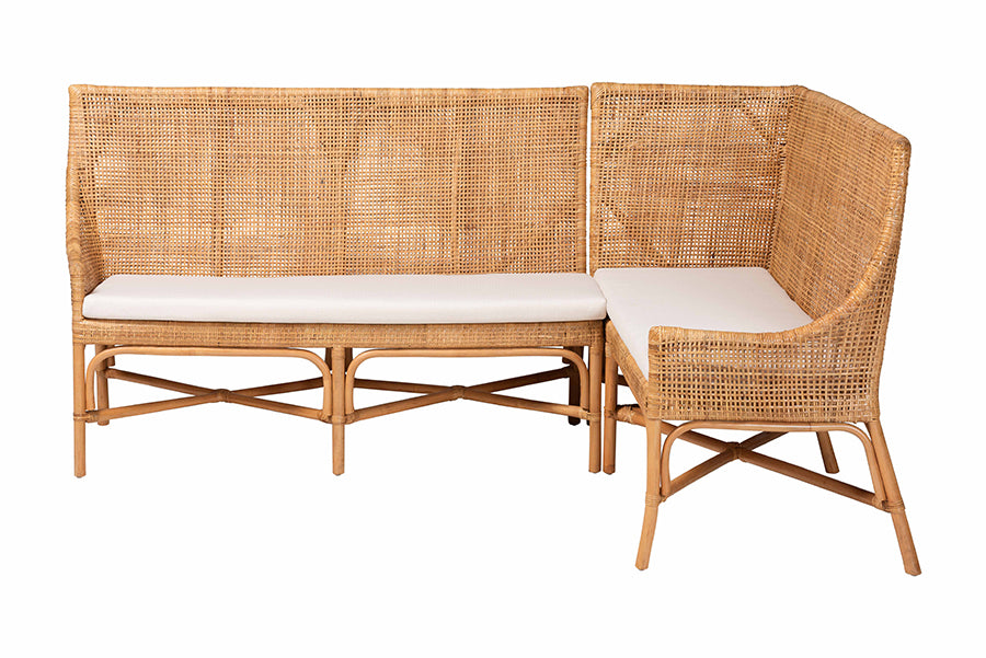 bali & pari Baako Bohemian Light Honey Rattan 2-Piece Dining Nook Bench Set FredCo