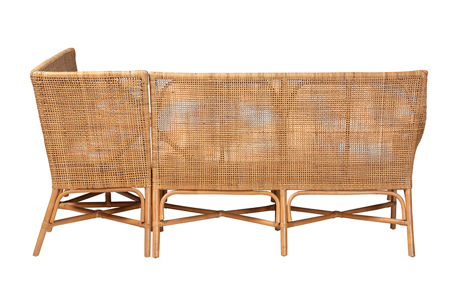 bali & pari Baako Bohemian Light Honey Rattan 2-Piece Dining Nook Bench Set FredCo