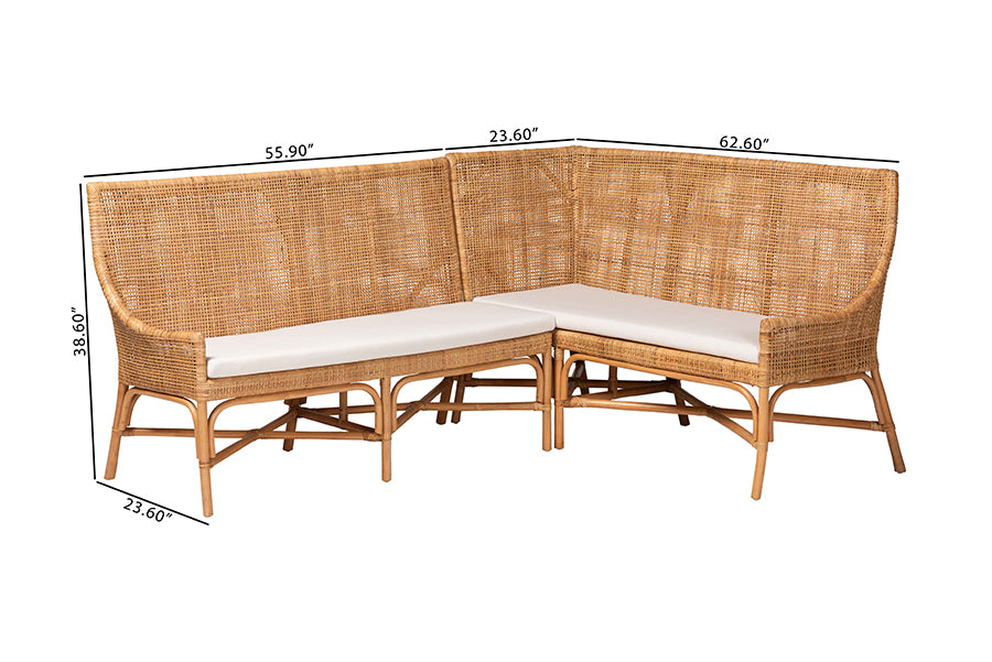 bali & pari Baako Bohemian Light Honey Rattan 2-Piece Dining Nook Bench Set FredCo