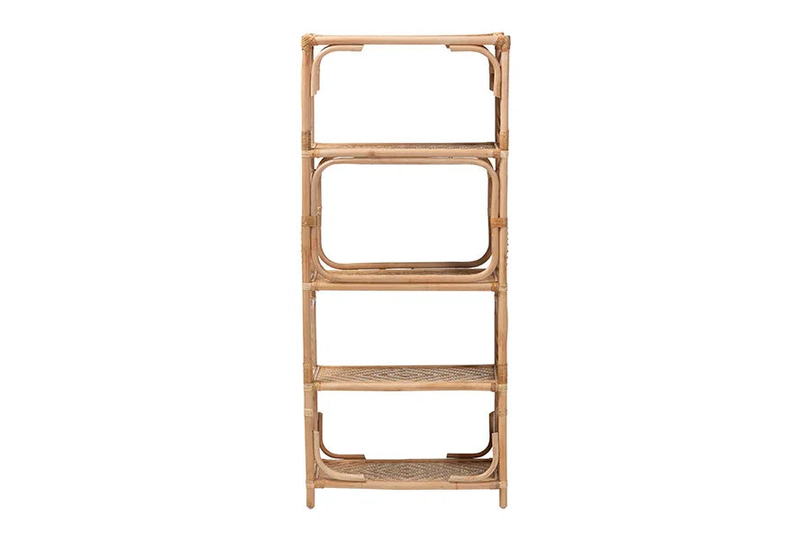 bali & pari Baara Natural Rattan 4-Tier Display Shelf - Handcrafted Bookcase with Openwork Side Panels, Boho Coastal Design for Living Room or Bedroom FredCo
