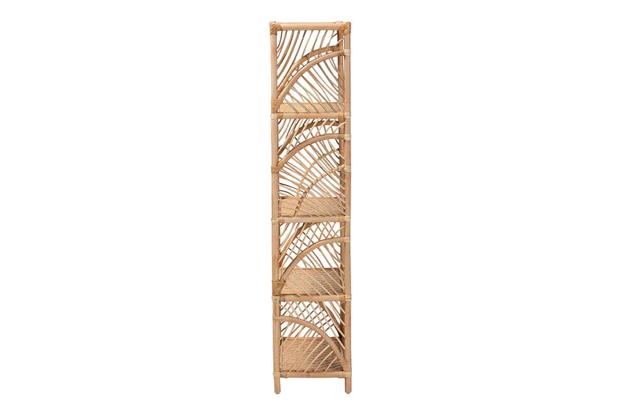 bali & pari Baara Natural Rattan 4-Tier Display Shelf - Handcrafted Bookcase with Openwork Side Panels, Boho Coastal Design for Living Room or Bedroom FredCo