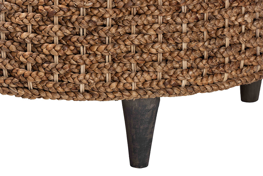 bali & pari Bailey Handwoven Seagrass Storage Ottoman with Lift-Top Lid - Rustic Wicker Trunk or Footrest with Inner Compartment for Living Room or Entryway, Round FredCo