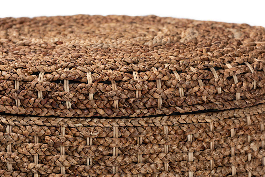 bali & pari Bailey Handwoven Seagrass Storage Ottoman with Lift-Top Lid - Rustic Wicker Trunk or Footrest with Inner Compartment for Living Room or Entryway, Round FredCo